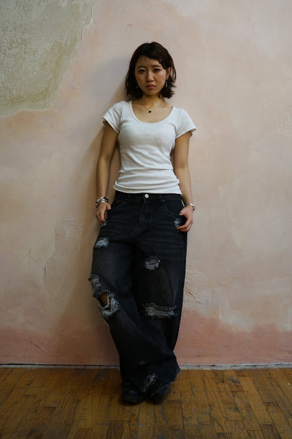 Charcoal Distressed Denim